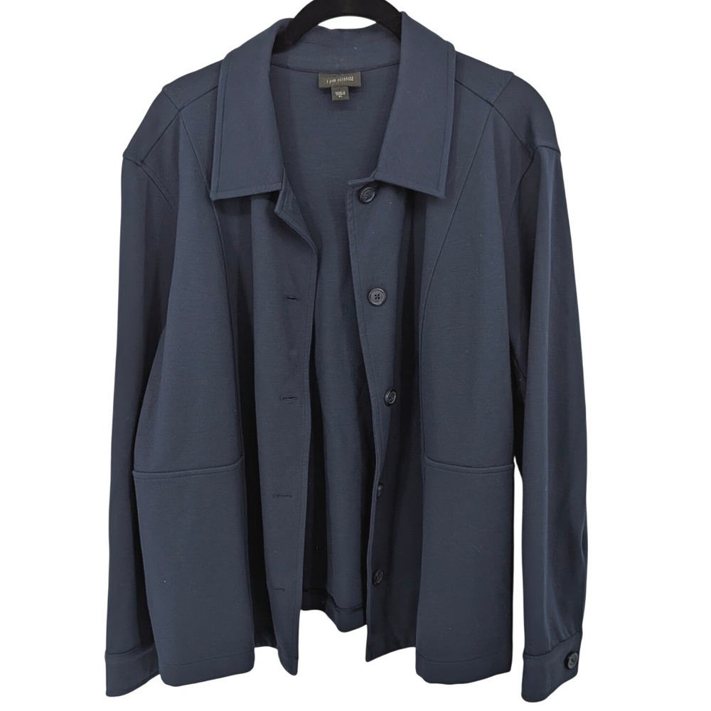 J Jill Ponte Jacket Women XL Navy Blue Wearever Button Front Knit Blazer Pocket